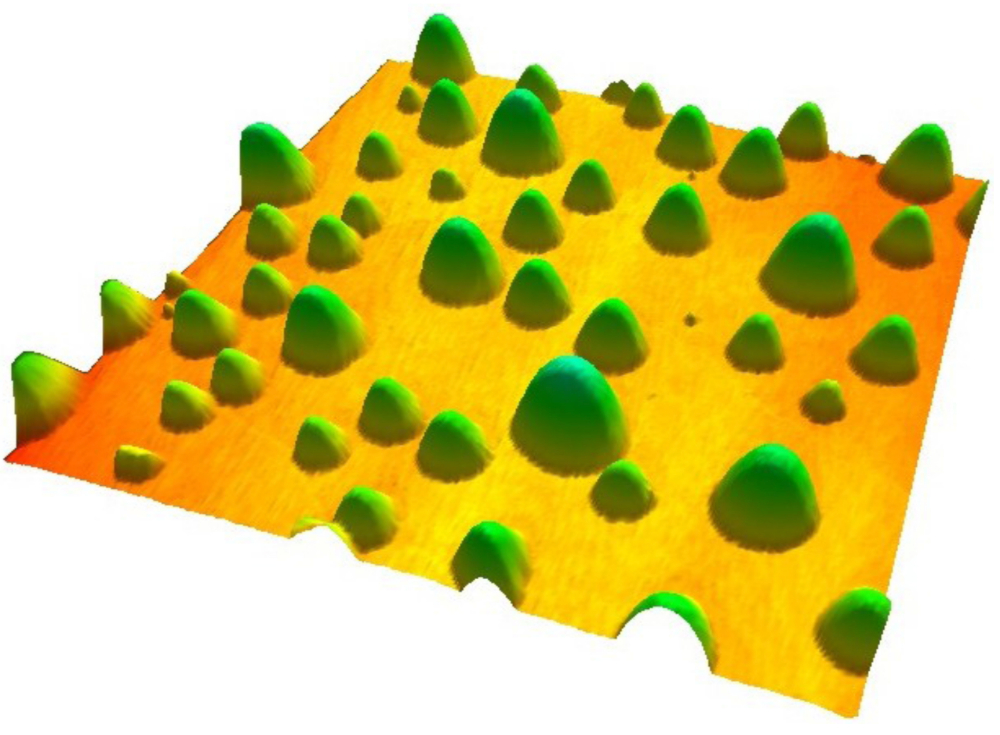Figuur 2: Nanodruppeltjes die zich op een oppervlak hebben gevormd