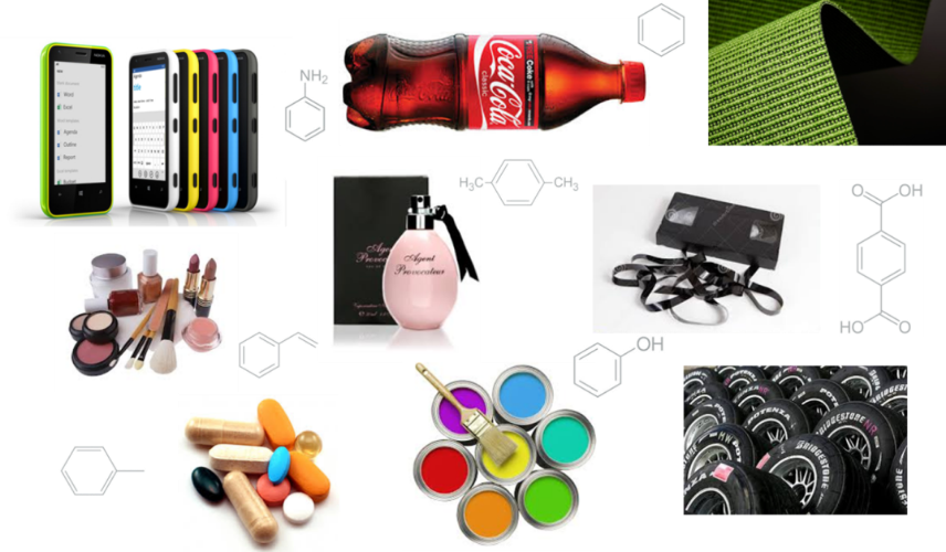 Examples of a number of aromatic compounds (structure formulas) and applications